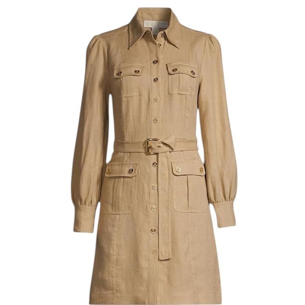 Michael Kors Hemp Utility Mini Dress in Khaki